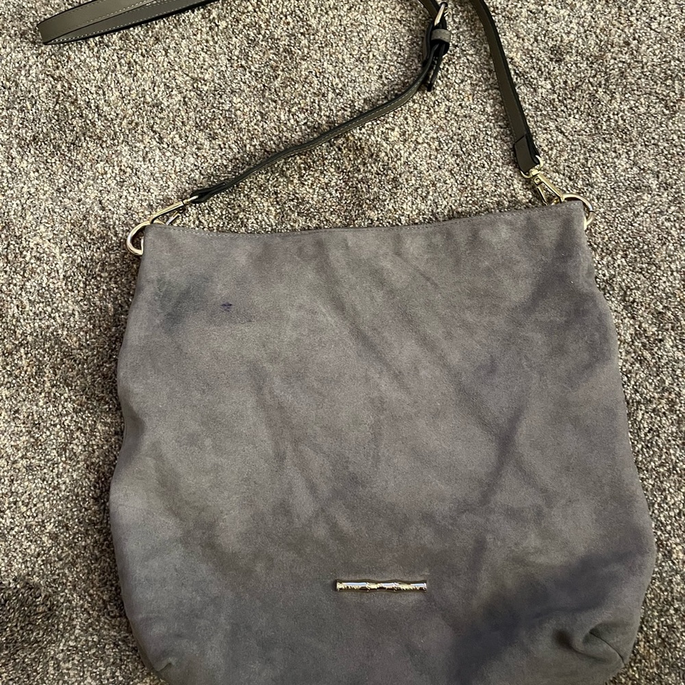 Elaine Turner Gray Suede with Red Interior Handbag